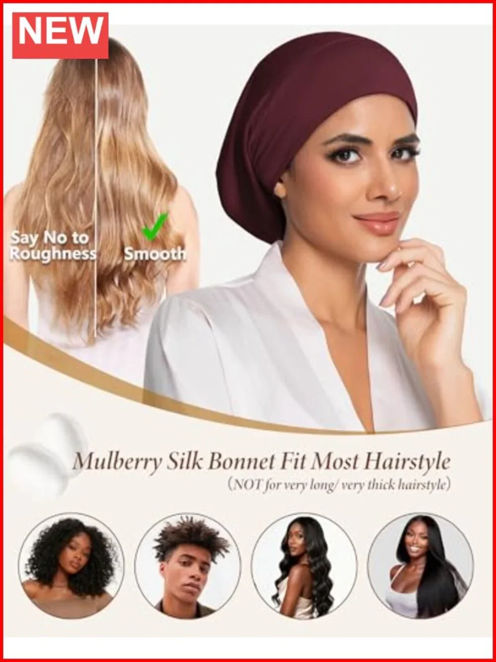 Mulberry Silk Bonnet for Sleeping Women Men with Adjustable Strap